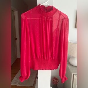 Express Pink Smocked Long Sleeve Mock Neck Blouse-NWOT